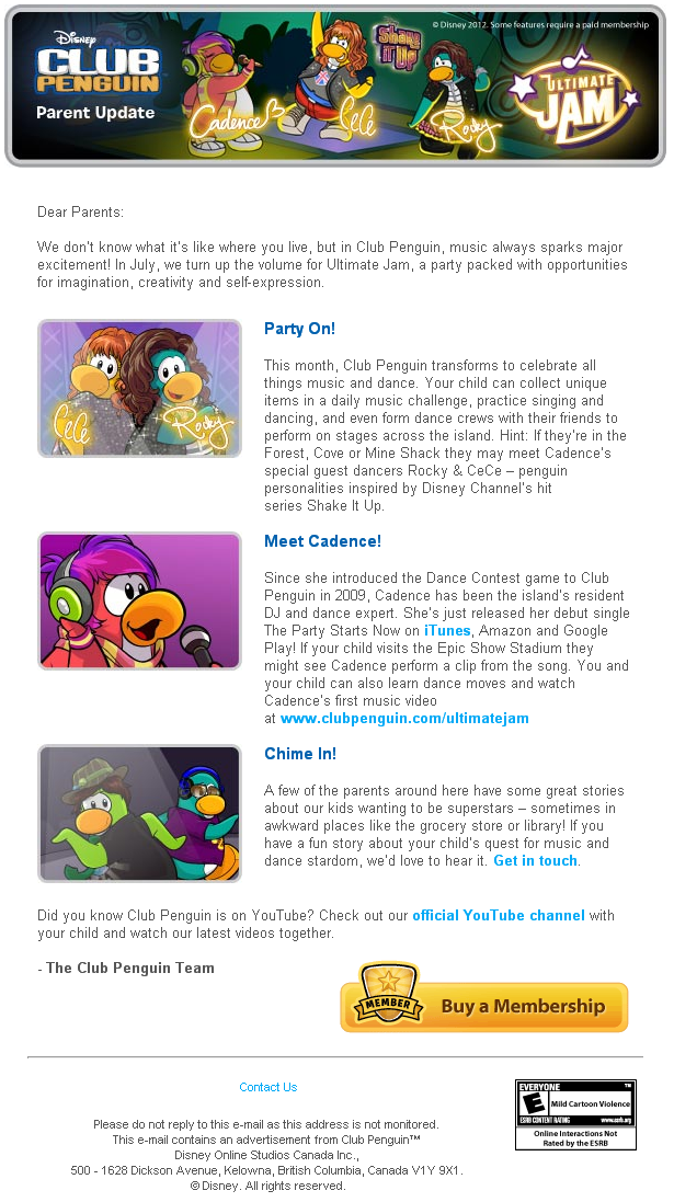 Club Penguin July 2012 Parent Update Email | Club Penguin Cheats