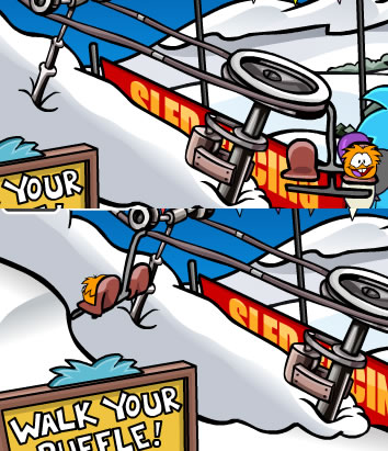 Orange Puffle on Ski Lift